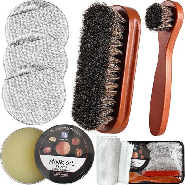 Shoe Brush & Mink Oil for Leather Boots, 3.5 oz